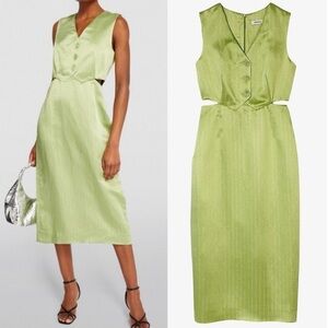 SANDRO Abby Sleeveless Cut-Out Metallic Pinstriped Lurex Satin Vest Midi Dress